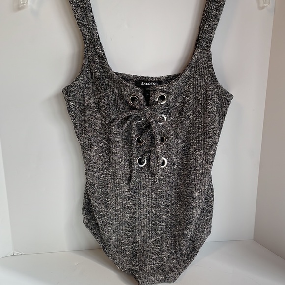 Express Tops - Express sweater knit lace up eyelet front body suit size small petite
